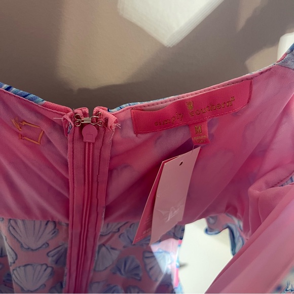 NEW Simply Southern Pink & Blue Seashell Maxi Dress W/ Side Cut Outs & Ruffles - Picture 8 of 15